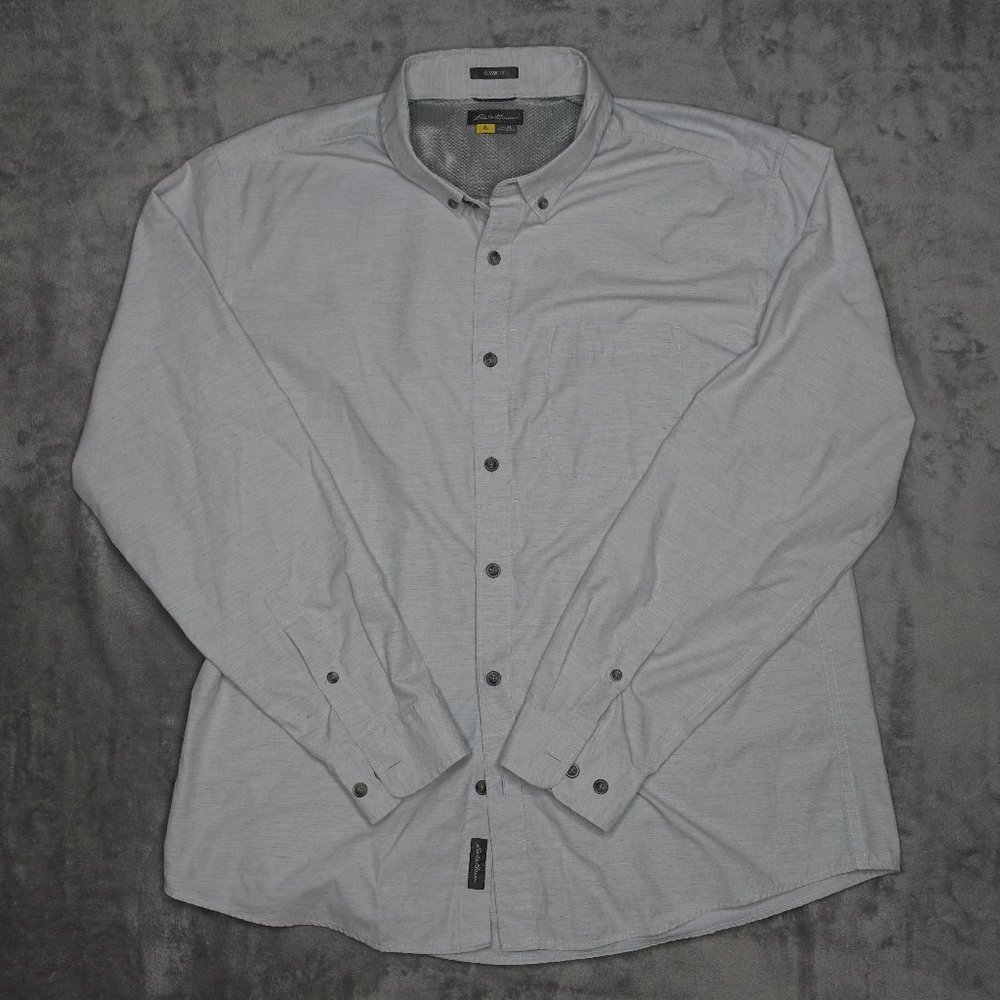 Eddie Bauer Casual Button Down Shirt Men's XL White Light Gray Classic Fit